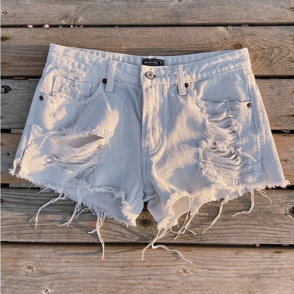 Abercrombie & Fitch Light Denim Distressed Shorts